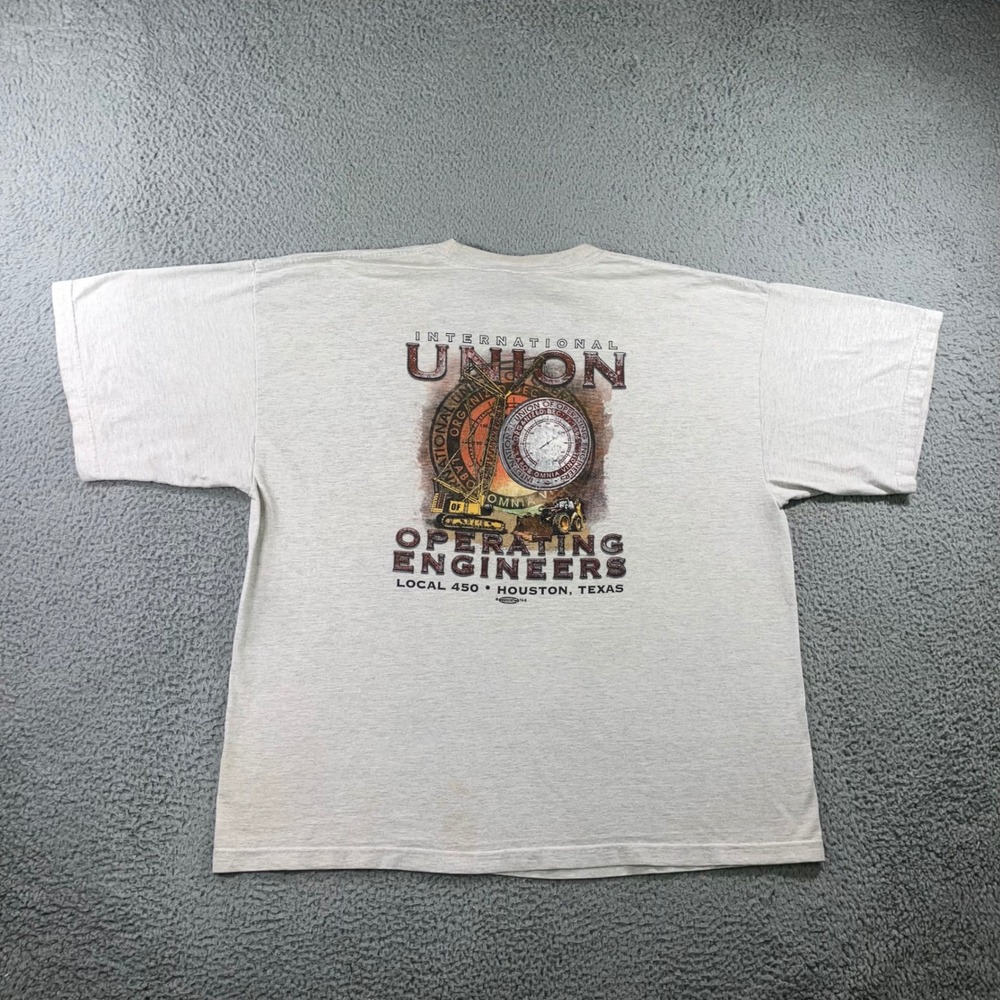 Vintage Labor Union Pocket Tee 3XL Gray Thrashed‎ Workwear Local 450 Made in USA